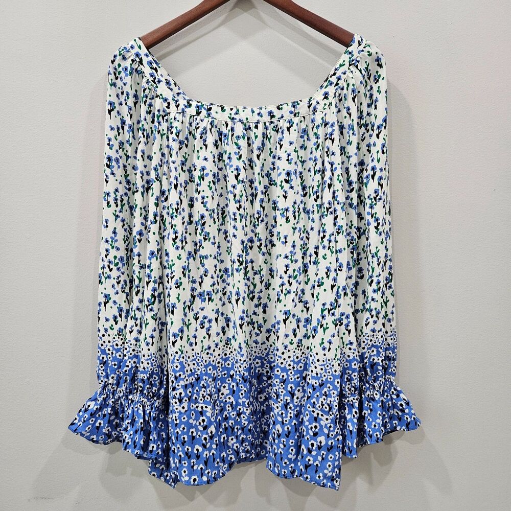 Talbots Womens Floral Chiffon Top 3XP Blue White Ditsy Bohemian Romantic Flowy